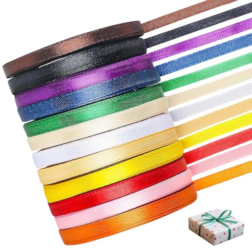 12 Farben Geschenkband,Polyester Satinband 6mm x 22m,Schleifenband,Seidenband Set,für Hochzeit Dekoration,Geschenk Verpacken,Basteln,Weihnachten,Ostern von afhgdjr