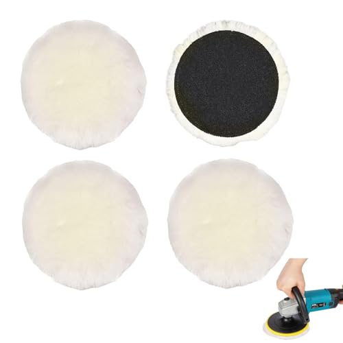 4 PCS Polierpads 125mm,Polieraufsatz Kompatibel mit Polieraufsatz Exzenterschleifer Lammwolle Polierhauben für Exzenterschleifer mit Klett für Auto, Autoscheinwerfer, Korkböden usw. von afhgdjr