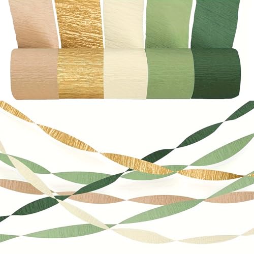5 Rollen Krepppapier Grün Gold,Hochzeitsdekorationen Partydekorationen,Luftschlangen Grün,für Boho BrautParty,BabyParty,Bachelorette,Geburtstag,Jahrestag Hintergrund Dekorationen von afhgdjr