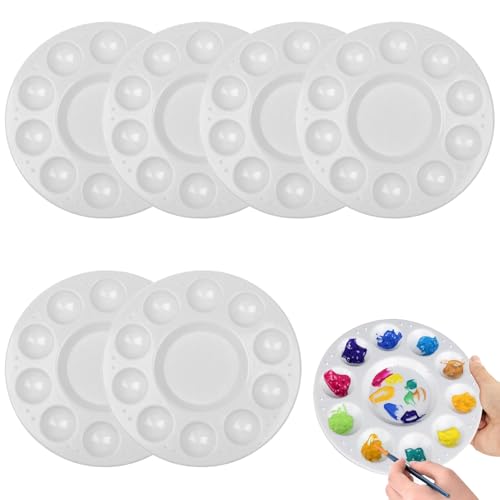 6 StüCk, Mischpalette Schule,Runde 15.8 cm, Malpalette Aquarell,Mischpalette Acrylfarben öLfarben Mit 11 Mischfeldern FüR DIY Kunst Malerei, Bastelarbeiten Weiß von afhgdjr