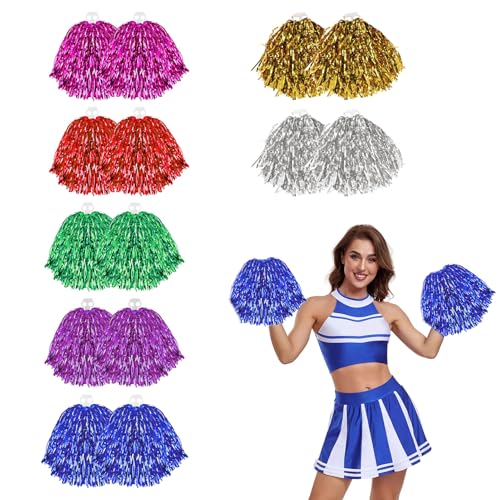 14 Stück Cheerleader Pompons,Pompoms Cheerleading,FarbePomponsPompon für Sportveranstaltungen Tanz Nacht Party Ballspiele Karnevalspartys Verwendet (7 Farben, 2 von jeder Farbe) von afhgdjr