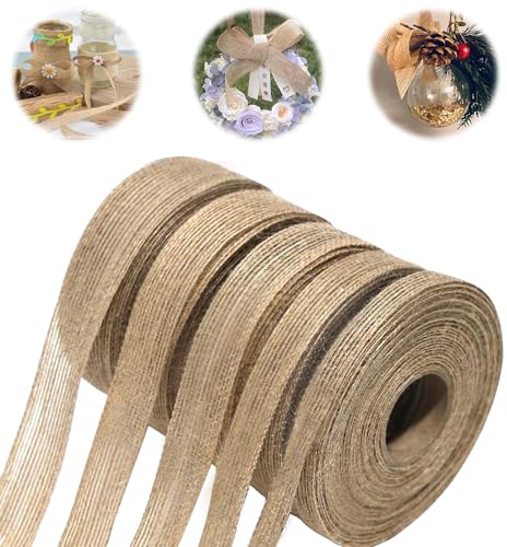 agctrler 5 Rollen Juteband Hessisches Stoffband Sackleinen Band Ribbon Rupfenband Vintage Geschenkband Schleifenband Jutestoff Rolle Jute Dekoband Hessische Band für DIY Handwerk Weihnachten von agctrler