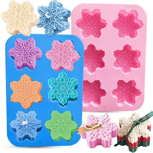 agctrler 2PCS Weihnachten Moules Schneeflocken Silikonform, Silikonform für Schneeflocken, Hochtemperaturbeständig Schneeflocken Seifenform, für Kuchen Pudding Kuchen Seife Muffin von agctrler