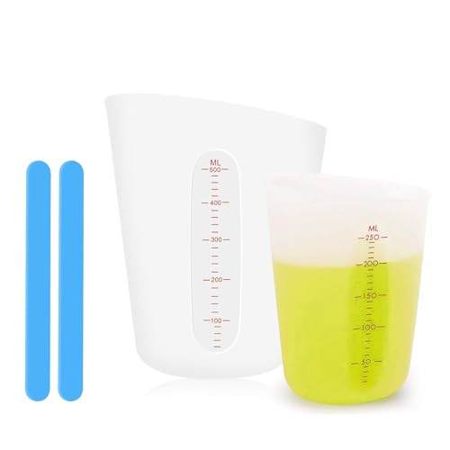 2 Stück Messbecher aus, 500ml/250ml Messbecher für Harz, mit 2 Stück Silikon Rührstab Epoxidharz Mischbecher mit Skala, Silicone Measuring Cups von aghoer