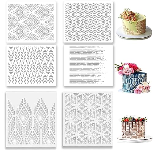 6 Stück Torten Schablonen, Kuchen Backwerkzeuge,Muster Anders Kunststoff Cake Stencil, für Kekse Fondant Dessert Geburtstag Hochzeit Kuchendekoration (24.5x20 cm) von aghoer