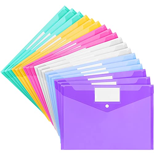 A4 Dokumententasche, 18 Stück Sichttasche Dokumenten aus Kunststoff, Dokumenten Mappe mit Druckknopf, für Organisieren von Dokumenten, 6 Farben von aghoer