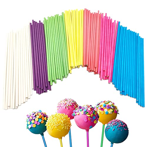 Cake Pop Stiel, 210 Stück Cake Pop Stäbchen,7 Farben Lollipop Sticks aus Papier, für Backen DIY, Bonbons, Tortendekoration, Papierstäbchen von aghoer