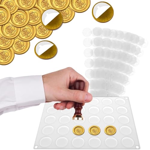 Silikon Wachssiegelmatte, 30 MuldenWachssiegel Set, Silikon Wachs Siegelmatte, Runde Scheibenform, mit Abnehmbaren Klebepunkten für Wachssiegelstempel, DIY, Handwerk, Klebewachs von aghoer