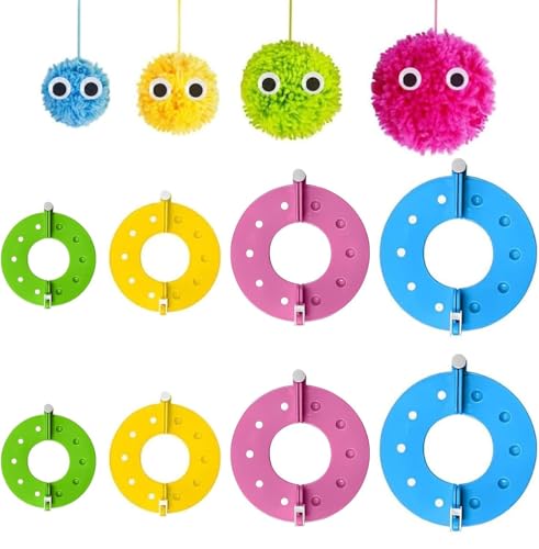 aghoer PomPom Maker, 8 Stück Pompom Maker Set, Kunststoff Pompom Maker Set, (3,5/5,5/7/9 cm) für Mützen Schals Kleidung Strickmütze Basteln, Zufällige Farbe von aghoer