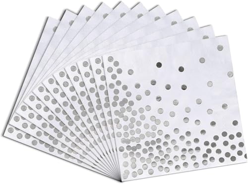 Servietten Silber Dots, 33 x 33cm Goldfolien Punkte, Für Veranstaltungen wie Geburtstagsfeiern, Hochzeiten und Feiertagsfeiern, 60 Blätter Servietten Silber Dots, 33 x 33cm Goldfolien Punkte, Für Veranstaltungen wie Geburtstagsfeiern, Hochzeiten und Feiertagsfeiern, 60 Blätter von aghoer