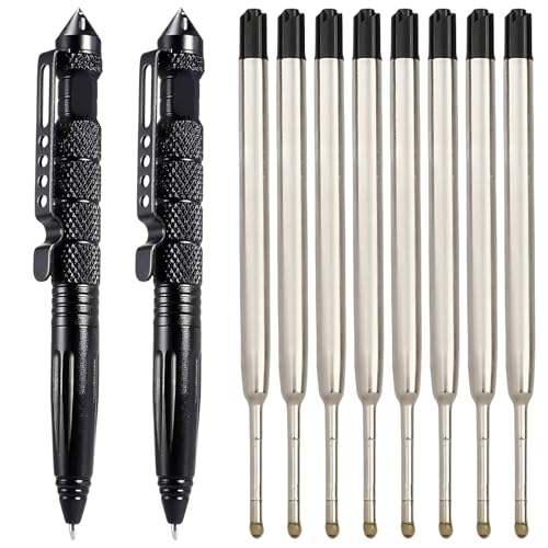 2 Stück Tactical Pen Schwarz + 8 Stück Füllungen Des Pens Ersetzen, Multifunktional Taktischer Kugelschreiber, Survival Gadget Outdoor Kugelschreiber, Taktischer Stift für Emergent Tool Und Geschenk von agogue