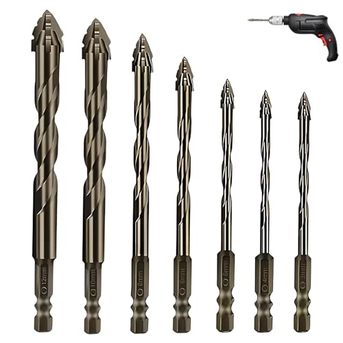 7stk Vierschneidiger Sägezahn Exzenterbohrer, Hochfeste Exzenter Sägezahn Bohrer Sets, Beton Vierschneidiger Gezackter Exzenterbohrer, für Beton Glas Mauerwerk 3/4/5/6/8/10/12mm von agogue