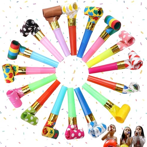 agogue 100 Stück Tröten, Tröten Kindergeburtstag Partypfeifengenerator, Hohe Qualität Luftrüssel Farbmischung, Clown Tröte Geeignet für Partys und Geburtstage (Farbe Zufällig) von agogue