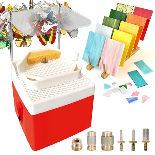agreilduite Professionelles Starter-Werkzeug für die Glasherstellung,Mini-Buntglas-Set mit 5/8Zoll x 1Zoll und 1/4Zoll x 1/8Zoll und 1/8Zoll konischen Schleifbits,Buntglas-Schleifgerät mit 4200U/min von agreilduite