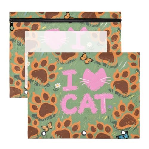 Binder Adorable Pocket Folders for A4 Paper Letter 2 Pack Students Home I Love Cats Claw Green von aidingzhi
