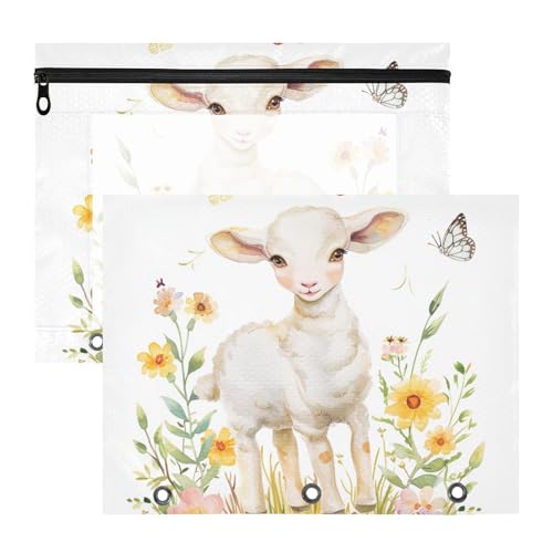 Binder-Bleistiftbeutel, bezaubernder 3-Lochstanzer für 3 Ringe, 2 Stück, Lehrer, Zuhause, Aquarell, Garten mit Baumwollschafen von aidingzhi