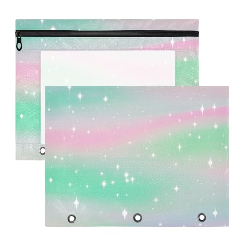 Binder-Federmäppchen mit 3 Löchern, Kunststoff, Ordner für A4-Papier, Briefe, 2 Stück, Lehrer, Zuhause, Kind, Stern, Grün, Pfirsich-Farbverlauf von aidingzhi