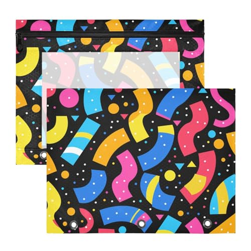 Binder-Federmäppchen mit 3 verstärkten Ösen, Kunststoff-Aktenordner für 3 Ringe, 2 Stück, für Schüler, Schule, Studenten, Lehrer, Kinderbedarf, geometrisches Glanzmuster, bunt, Schwarz Binder-Federmäppchen mit 3 verstärkten Ösen, Kunststoff-Aktenordner für 3 Ringe, 2 Stück, für Schüler, Schule, Studenten, Lehrer, Kinderbedarf, geometrisches Glanzmuster, bunt, Schwarz von aidingzhi