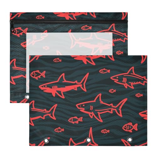 Bindertaschen, 3 Löcher, Kunststoff, Aktenordner für 3 Ringe, 2 Stück, Schüler, Klasse, wütendes Tier, Hai, Fisch, Rot / Schwarz Bindertaschen, 3 Löcher, Kunststoff, Aktenordner für 3 Ringe, 2 Stück, Schüler, Klasse, wütendes Tier, Hai, Fisch, Rot / Schwarz von aidingzhi