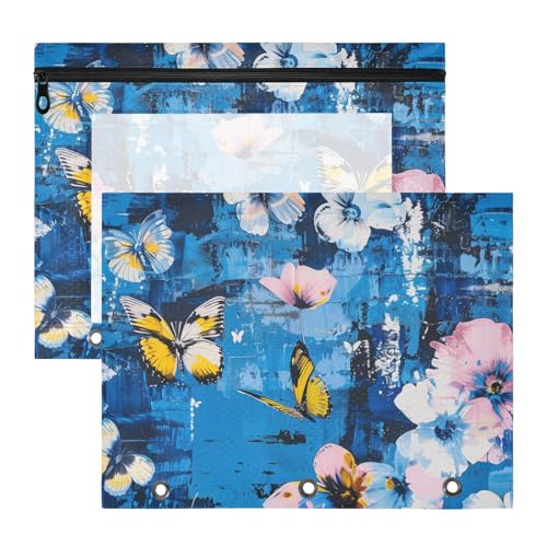 Bindertaschen, bezaubernder Kunststoff-Aktenordner für 3 Ringe, 2 Stück, Lehrer, Schulanfang, Frühling, Schmetterlinge, Blumen von aidingzhi