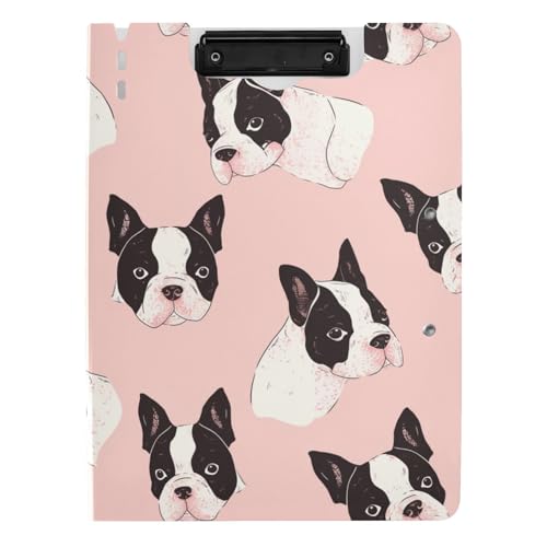 BostonTerrier Klemmbrettmappe mit Aufbewahrung, minimalistisches A4-Klemmbrett, Binderfolio, doppelte Metallklammern, Stifthalter, Schulklemmbrett mit Abdeckung von aidingzhi