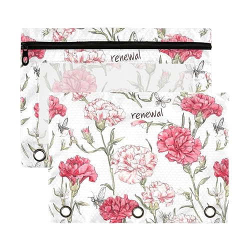 Chic Carnation Ringbuch mit transparentem Fenster, Kunststoff-Federmäppchen in verschiedenen Farben, 3 Ringe, Ordnertasche für Bürobedarf, mehrfarbig, 2 Stück von aidingzhi