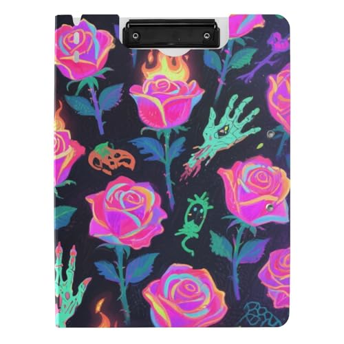 Faltbare Klemmbretter Happy Halloween Red Rose A4 Klemmbrett Binder Doppelte Metallclips Stifthalter Still-Clipboard mit Abdeckung von aidingzhi