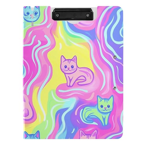 Faltbare Klemmbretter Kunst Lila Mystery Waves Cat A4 Klemmbrett Binderfolio Doppelte Metallclips Stifthalter Büro Klemmbrett mit Abdeckung von aidingzhi