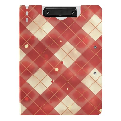 Faltbare Klemmbretter rot und weiß Schachbrettquadrate, A4-Klemmbrett mit Padfolio, doppelte Metallklammern, Stifthalter, Schulklemmbrett mit Abdeckung Faltbare Klemmbretter rot und weiß Schachbrettquadrate, A4-Klemmbrett mit Padfolio, doppelte Metallklammern, Stifthalter, Schulklemmbrett mit Abdeckung von aidingzhi