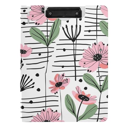 Faltbares Klemmbrett, Pastellfarben, Blumen, schwarze Streifen, A4-Klemmbrett, Binderfolio, doppelte Metall-Clips, Stifthalter, Still-Clipboard mit Abdeckung von aidingzhi