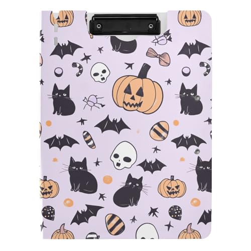 Faltbares Klemmbrett mit Cartoon-Motiv, lila Kürbis, Happy Halloween, A4, Klemmbrett, Padfolio, zwei Metallklammern, Stifthalter, Still-Clipboard mit Abdeckung von aidingzhi