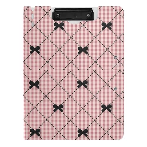 Faltbares Klemmbrett schwarz und rosa Schleife kariert A4 Klemmbrett Padfolio horizontal und vertikal Doppelclips Still-Clipboard mit festem Einband von aidingzhi