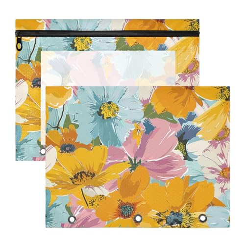 Federmäppchen, 3 Löcher, Kunststoff, Ordner für 3 Ringe, 2 Stück, Lehrerklasse, Sommerblumen Federmäppchen, 3 Löcher, Kunststoff, Ordner für 3 Ringe, 2 Stück, Lehrerklasse, Sommerblumen von aidingzhi