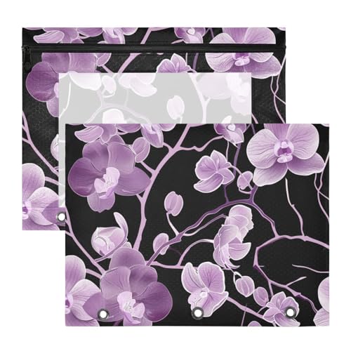 Federmäppchen, Mehrzweck-Kunststoff-Aktenordner für 3 Ringe, 2 Stück, Lehrerklasse, Lavendel, Orchidee, Blumen, Schwarz Federmäppchen, Mehrzweck-Kunststoff-Aktenordner für 3 Ringe, 2 Stück, Lehrerklasse, Lavendel, Orchidee, Blumen, Schwarz von aidingzhi