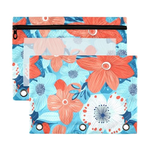Federmäppchen mit Blumenmuster, Türkis und Koralle, Ringbuch mit transparentem Fenster, Federmäppchen mit Reißverschluss, verstärkte Ösen, 3 Ringe, Federmäppchen für Schule, Büro und Zuhause Federmäppchen mit Blumenmuster, Türkis und Koralle, Ringbuch mit transparentem Fenster, Federmäppchen mit Reißverschluss, verstärkte Ösen, 3 Ringe, Federmäppchen für Schule, Büro und Zuhause von aidingzhi