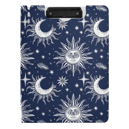 Gefaltetes Klemmbrett Boho Mond Dunkelblau A4 Klemmbrett Binderfolio Horizontal und Vertikal Doppelclips Still-Klemmbrett mit festem Einband von aidingzhi