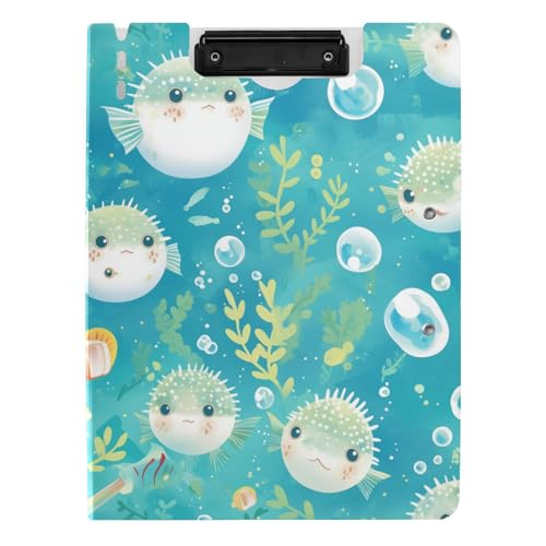 Gefaltetes Klemmbrett Cartoon Puffer Fisch Hellblau A4 Klemmbrett Binder Horizontal und Vertikal Doppelclips Schule Klemmbrett mit Abdeckung von aidingzhi