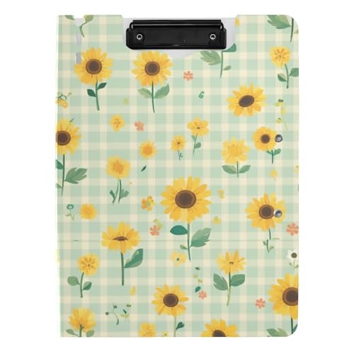Klappbare Klemmbretter, Grün, Büffel, kariert, Sonnenblume, A4, Clipfolio, doppelte Metallklammern, Stifthalter, Büro-Klemmbrett mit Abdeckung von aidingzhi