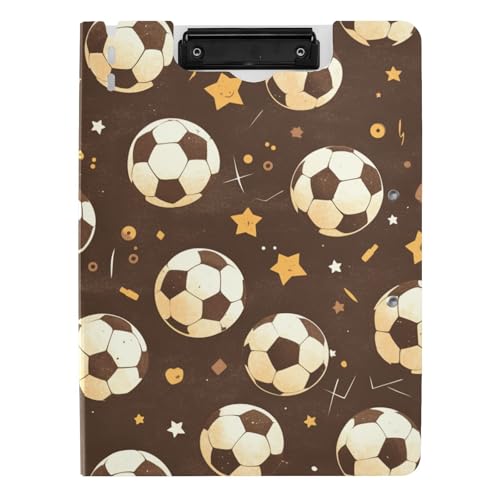 Klemmbrett-Mappe, braun, Fußballstern, A4, Klemmbrett, Padfolio, doppelte Metallklammern, Stifthalter, Still-Clipboard mit Abdeckung Klemmbrett-Mappe, braun, Fußballstern, A4, Klemmbrett, Padfolio, doppelte Metallklammern, Stifthalter, Still-Clipboard mit Abdeckung von aidingzhi