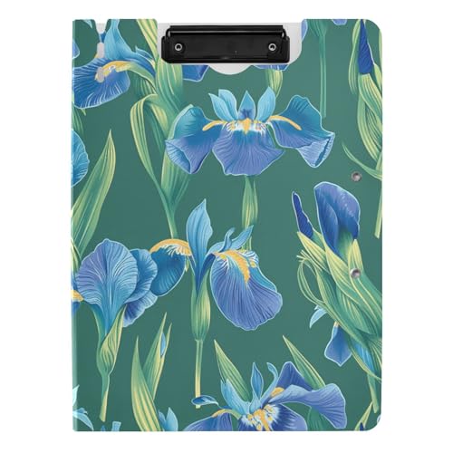Klemmbrett mit Mappe, blaue Irisblumen, A4-Klemmbrett, Folio, doppelte Metallklammern, Stifthalter, Schulklemmbrett mit festem Einband Klemmbrett mit Mappe, blaue Irisblumen, A4-Klemmbrett, Folio, doppelte Metallklammern, Stifthalter, Schulklemmbrett mit festem Einband von aidingzhi