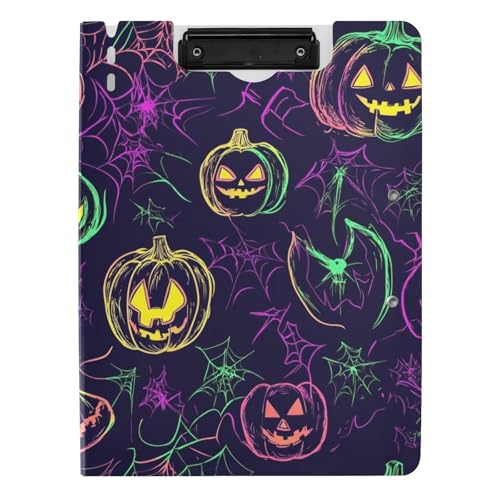 Klemmbrett mit Mappe, leuchtender Halloween-Kürbis, nahtloses Muster, A4-Klemmbrett, Folio, doppelte Metallklammern, Stifthalter, Schulklemmbrett mit festem Einband Klemmbrett mit Mappe, leuchtender Halloween-Kürbis, nahtloses Muster, A4-Klemmbrett, Folio, doppelte Metallklammern, Stifthalter, Schulklemmbrett mit festem Einband von aidingzhi