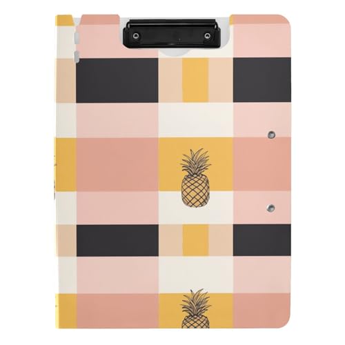 Klemmbrettmappe Buffalo Plaid Karo Gelb Rose Gold Ananas A4 Klemmbrett mit Ordner Doppelte Metallclips Stifthalter Still-Klemmbrett mit Deckel von aidingzhi