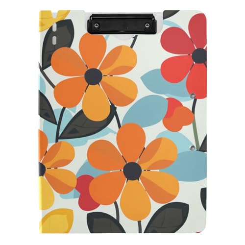 Klemmbrettmappe mit Aufbewahrung, Retro-Blumen, A4, Klemmbrett, Folio, horizontal und vertikal, Doppelklammern, Still-Clipboard mit Abdeckung von aidingzhi