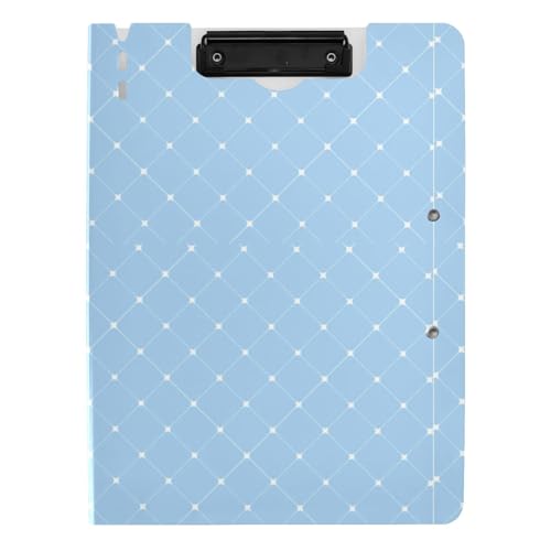 Klemmbrettmappe mit Aufbewahrung, blau und weiß kariert, A4-Klemmbrett mit Padfolio, zwei Metallklammern, Stifthalter, Still-Klemmbrett mit Abdeckung von aidingzhi
