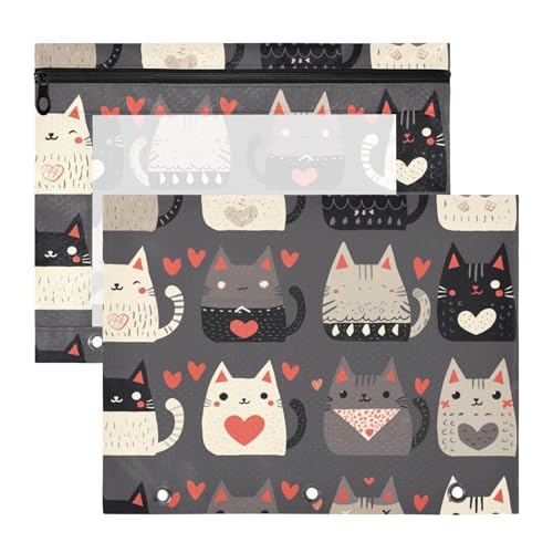 Kosmetiktasche, 3 Löcher, 3 Ringe, Tasche für 3 Ringe, 2 Stück, Lehrer, College, Zubehör, Cartoon, niedliche Katzen Kosmetiktasche, 3 Löcher, 3 Ringe, Tasche für 3 Ringe, 2 Stück, Lehrer, College, Zubehör, Cartoon, niedliche Katzen von aidingzhi