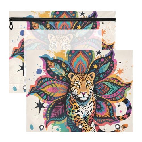 Kosmetiktasche mit Reißverschluss, 3-Loch-Tasche für 3-Ringe, 2 Stück, Studenten, Klasse, Boho, Mandala, Blumen, Leopard, bunt Kosmetiktasche mit Reißverschluss, 3-Loch-Tasche für 3-Ringe, 2 Stück, Studenten, Klasse, Boho, Mandala, Blumen, Leopard, bunt von aidingzhi