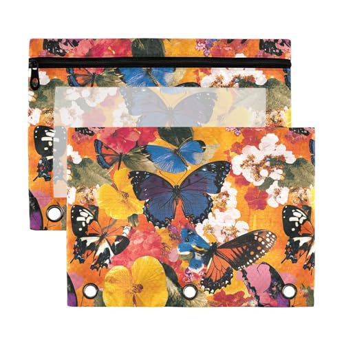 Kunststoffordner mit Schmetterlingen und Blumen, lebendige Farben, mit transparentem Fenster, große Kapazität, 3-Loch-Binder zur Aufbewahrung von Schulstudenten, Lehrerbedarf, mehrfarbig, 2 Stück von aidingzhi