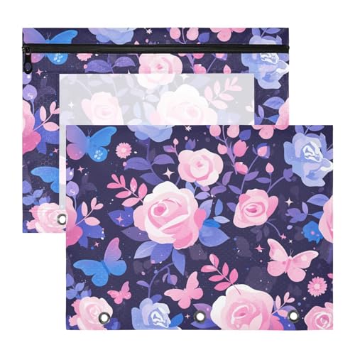 Mehrzweck-Aktenordner aus Kunststoff für A4-Papierbriefe, 2 Stück, Lehrer, Klassenzimmer, Lila, Pfirsich, elegante Blüten von aidingzhi