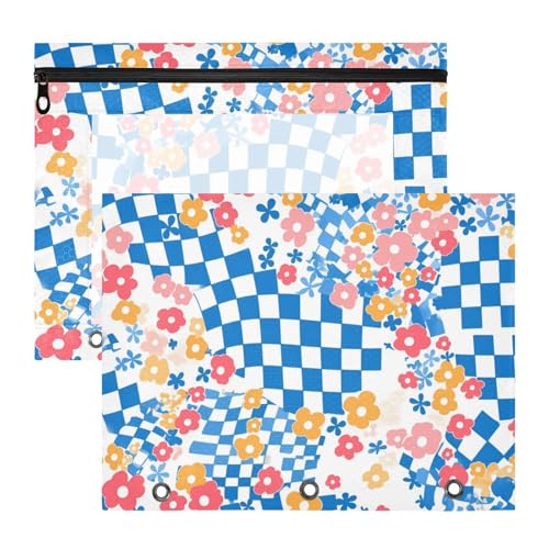 Mehrzweckmappe mit 3 Ringen, für A4-Papier, Briefe, 2 Stück, Studenten, Zuhause, bunte Blumen, blaues Karomuster von aidingzhi
