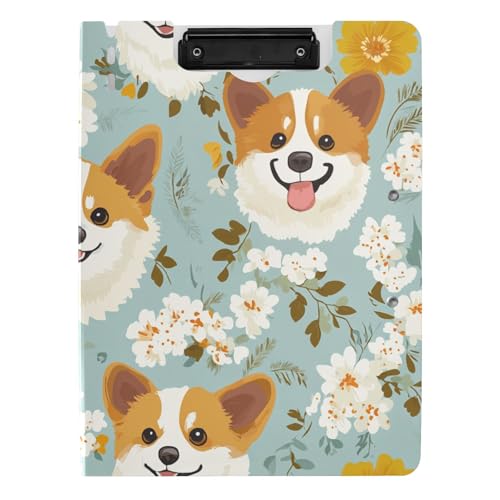 Ordner-Klemmbrett mit Aufbewahrung, Tiere, Hunde, Gänseblümchen, niedliches A4-Klemmbrett mit Padfolio, horizontale und vertikale Doppel-Clips, Büro-Klemmbrett mit festem Einband von aidingzhi